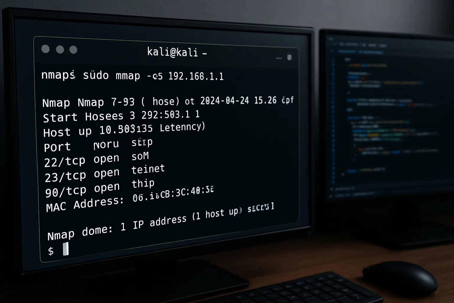 Kali Linux ekranında Nmap tarama sonuçlarını inceleyen araştırmacı