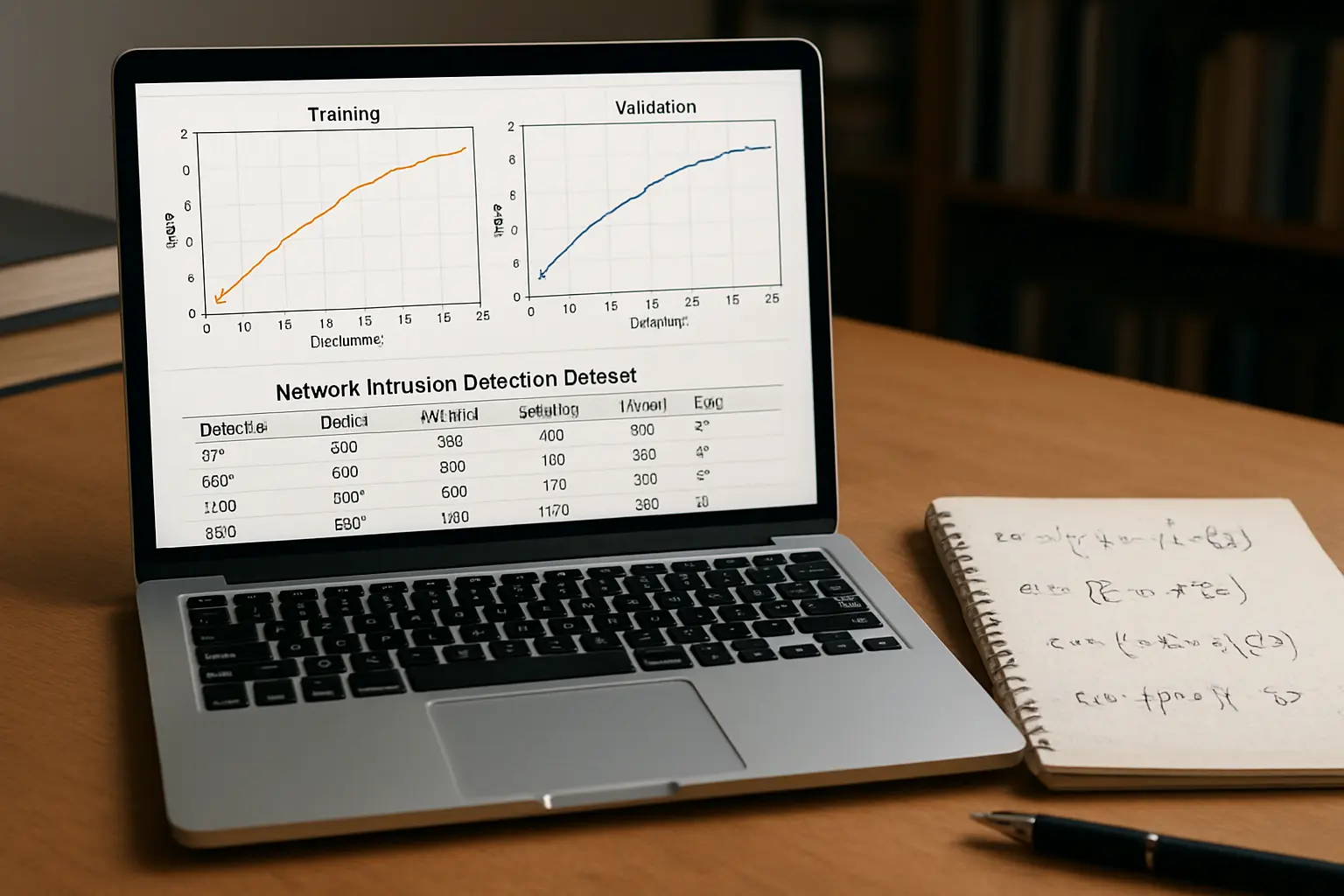 Bilgisayar ekranında saldırı tespiti veri seti ve model performans grafikleri